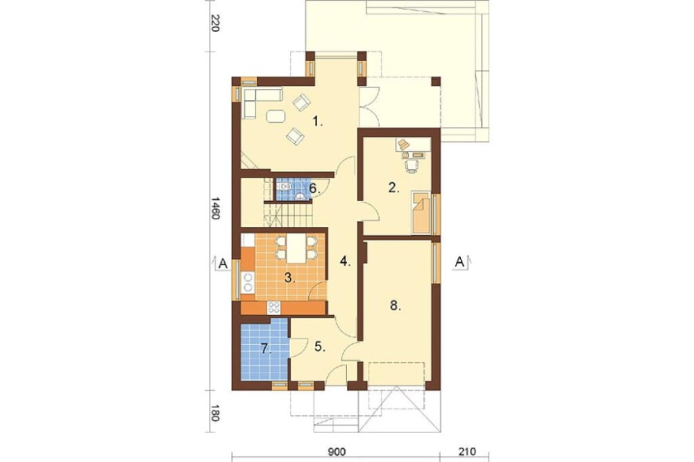 Projekt domu Sadowo L-6315, parterowy z poddaszem mieszkalnym, bez podpiwniczenia - rzut parteru