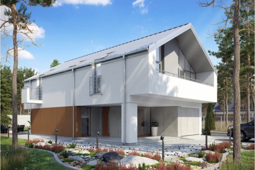 Projekt domu Wolin 2 L-6508, parterowy z użytkowym poddaszem, z garażem jednostanowiskowym, bez podpiwniczenia - kolorystyka wersja 2