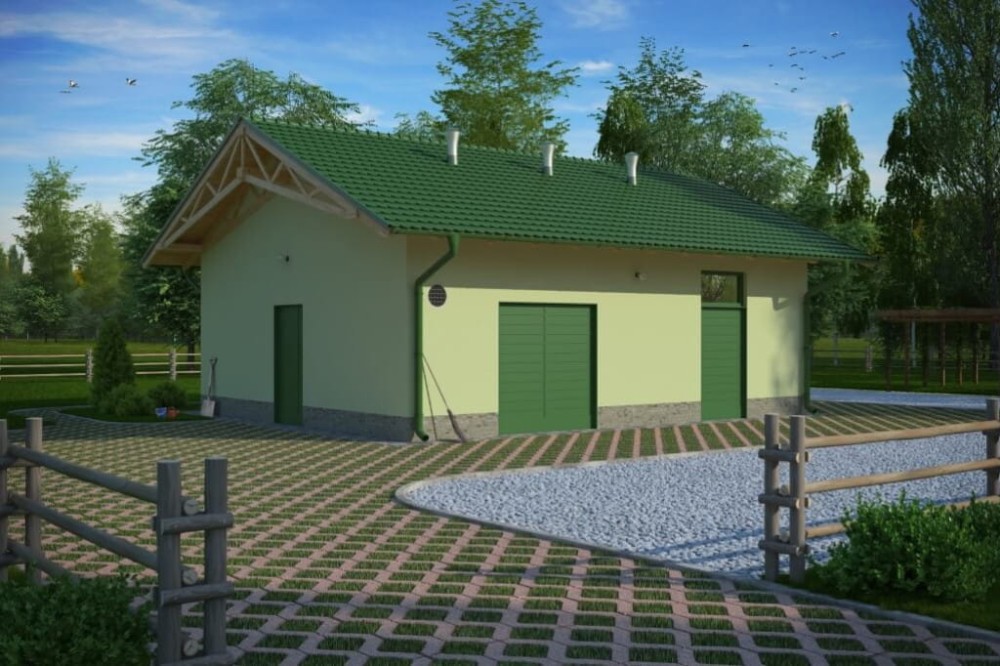 Projekt stajni LZG-67, parterowy, niepodpiwniczony, bez poddasza - kolorystyka wersja 4