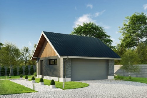 Projekt garażu dwustanowiskowego LZG-105, parterowy, bez poddasza, niepodpiwniczony - kolorystyka wersja 1