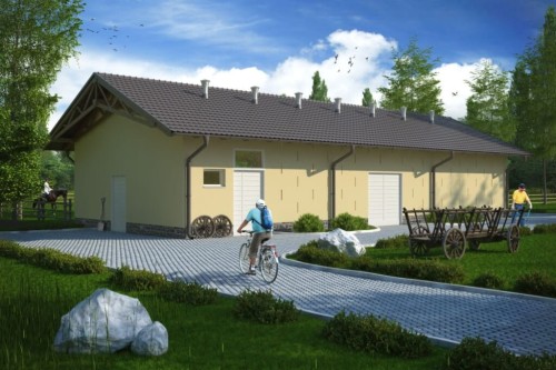 Projekt stajni ZG-72, parterowy, niepodpiwniczony - kolorystyka wersja 1