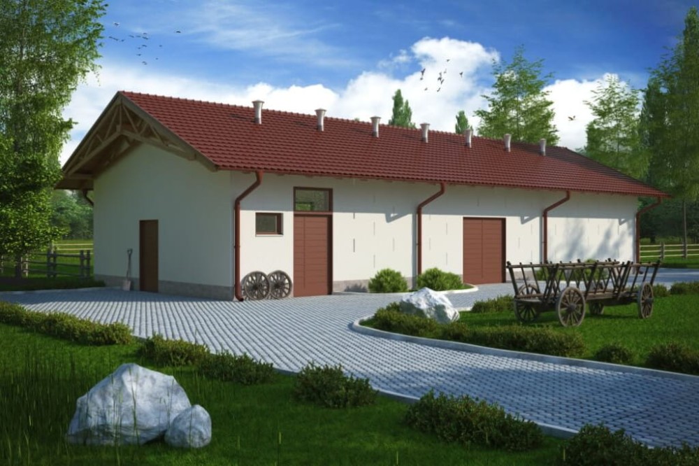 Projekt stajni ZG-72, parterowy, niepodpiwniczony - kolorystyka wersja 3