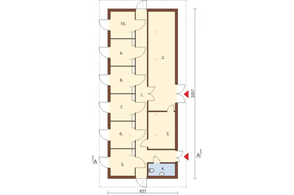 Projekt stajni ZG-72, parterowy, niepodpiwniczony - rzut parteru