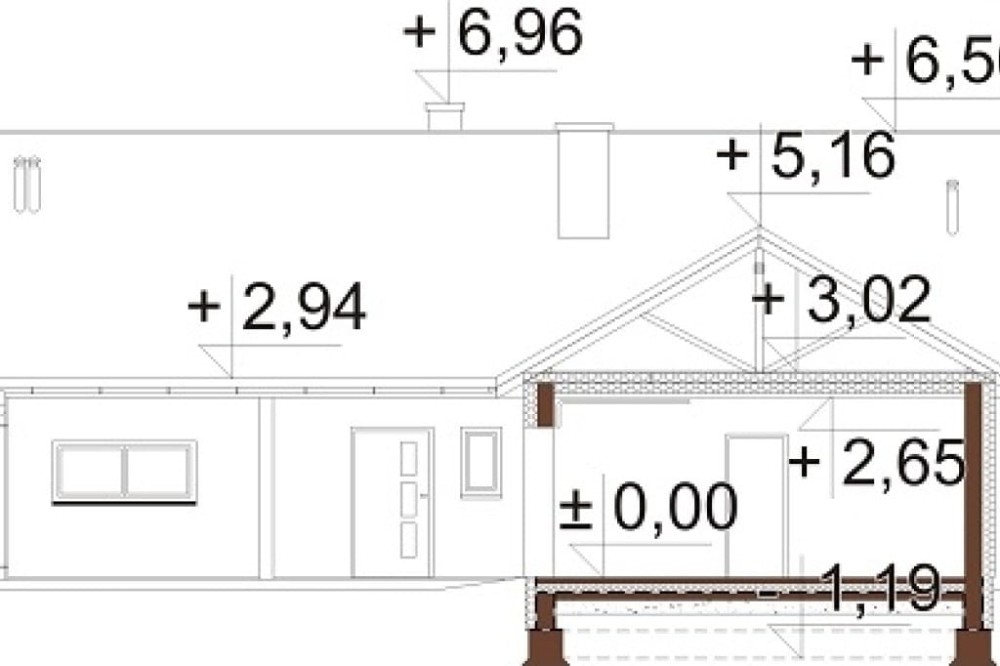 Projekt domu Isurio 2 L-6769, parterowy z poddaszem użytkowym, z garażem jednostanowiskowym, niepodpiwniczony - przekrój B-B