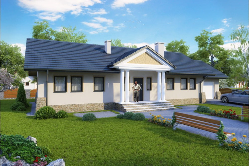 Projekt domu Walewice DM-6178, parterowy, bez podpiwniczenia z garażem - kolorystyka wersja 3
