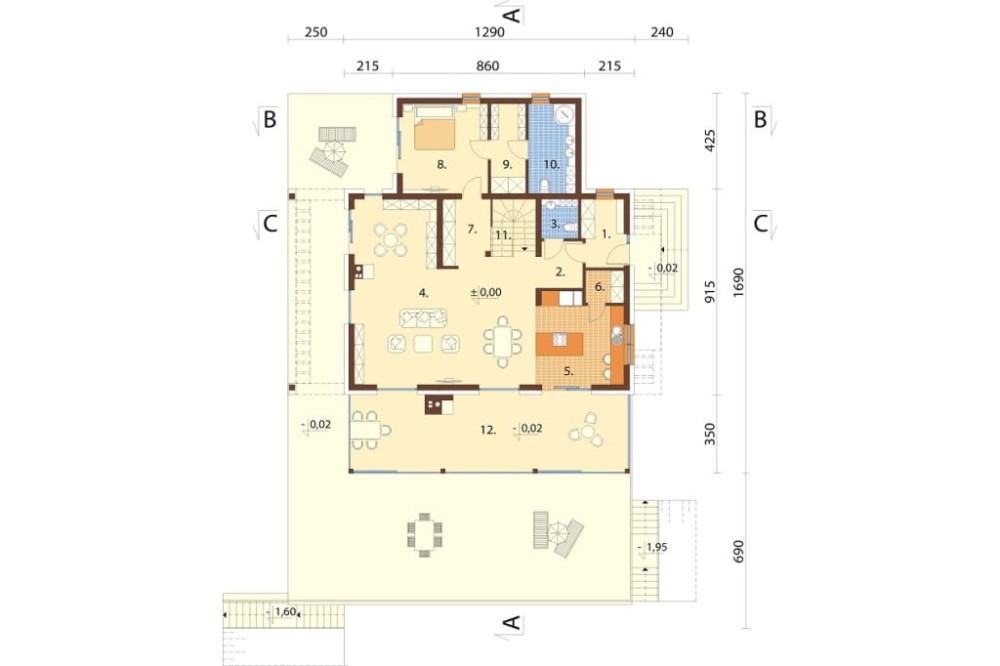 Projekt domu Adix DM-6862, parterowy z poddaszem użytkowym, podpiwniczony, z garażem dwustanowiskowym – rzut parteru