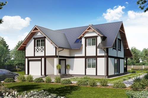Projekt domu Iberto 2 L-6687, parterowy z poddaszem użytkowym, z garażem - kolorystyka wersja 1