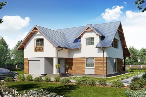 Projekt domu Iberto 2 L-6687, parterowy z poddaszem użytkowym, z garażem - kolorystyka wersja 2
