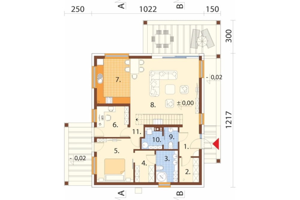 Projekt domu Atra DM-6875, parterowy, bez podpiwniczenia – rzut parteru