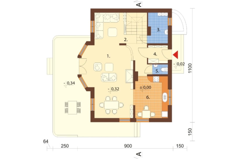Projekt domu Dwerniczek N DM-5573 N, parterowy z poddaszem mieszkalnym, bez podpiwniczenia -  rzut parteru