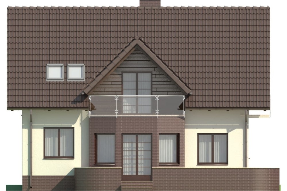 Projekt domu Dwerniczek N DM-5573 N, parterowy z poddaszem mieszkalnym, bez podpiwniczenia -  elewacja ogrodowa