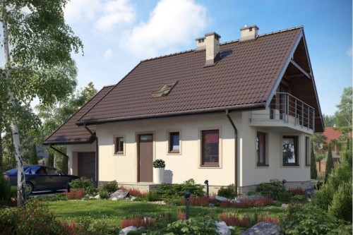 Projekt domu Bliżyce N DM-6199 N, parterowy z poddaszem mieszkalnym, częściowo podpiwniczony, z garażem - kolorystyka wersja 1