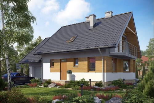 Projekt domu Bliżyce N DM-6199 N, parterowy z poddaszem mieszkalnym, częściowo podpiwniczony, z garażem - kolorystyka wersja 2