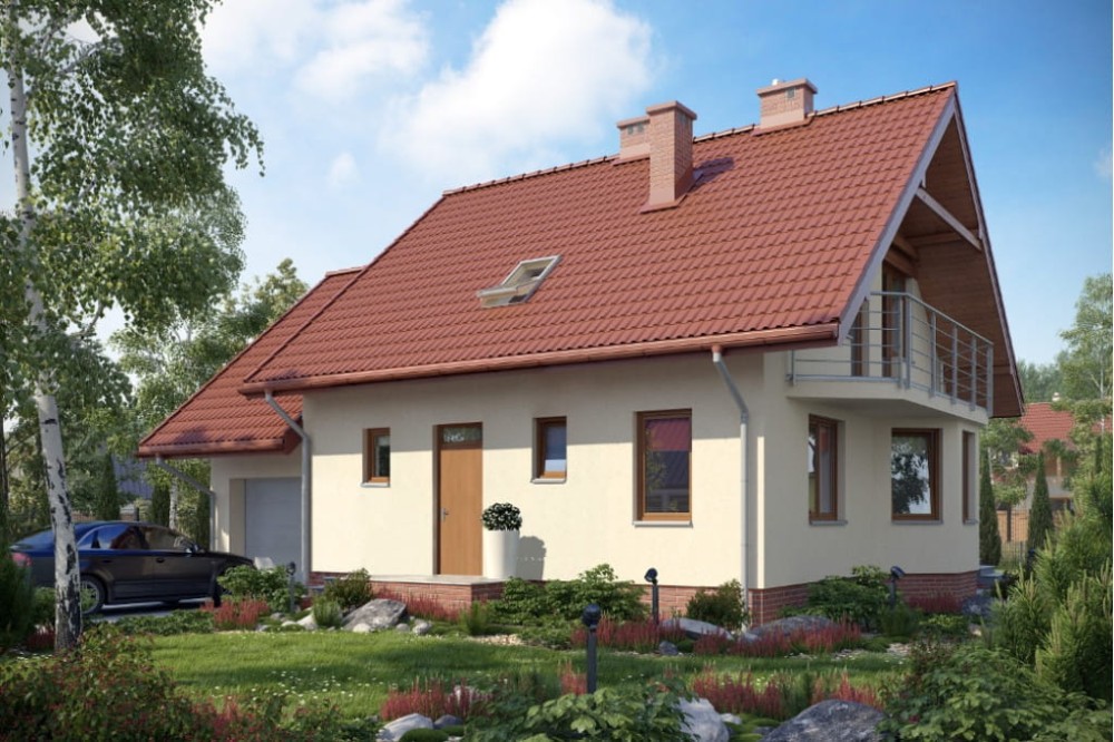 Projekt domu Bliżyce N DM-6199 N, parterowy z poddaszem mieszkalnym, częściowo podpiwniczony, z garażem - kolorystyka wersja 4
