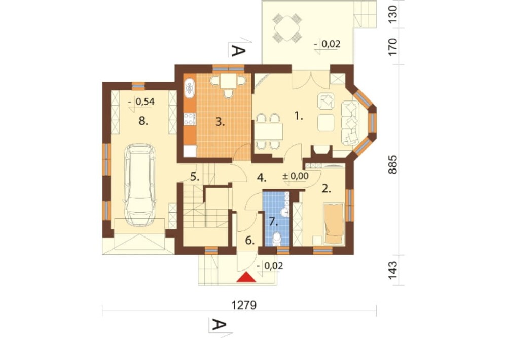 Projekt domu Bliżyce N DM-6199 N, parterowy z poddaszem mieszkalnym, częściowo podpiwniczony, z garażem - rzut parteru