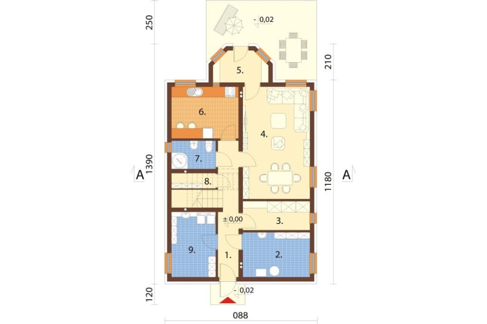 Projekt domu Hispalis 2 L-6742, piętrowy ze strychem, niepodpiwniczony, bez garażu - rzut parteru
