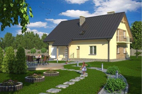 Projekt domu Dąbrówka DM-5534, parterowy z poddaszem mieszkalnym, z garażem, bez podpiwniczenia - kolorystyka wersja 1