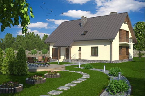 Projekt domu Dąbrówka DM-5534, parterowy z poddaszem mieszkalnym, z garażem, bez podpiwniczenia - kolorystyka wersja 2