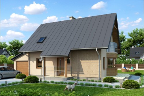Projekt domu Janczewo DM-6294, parterowy z poddaszem użytkowym, z garażem jednostanowiskowym, częściowo podpiwniczony - kolorystyka wersja 1