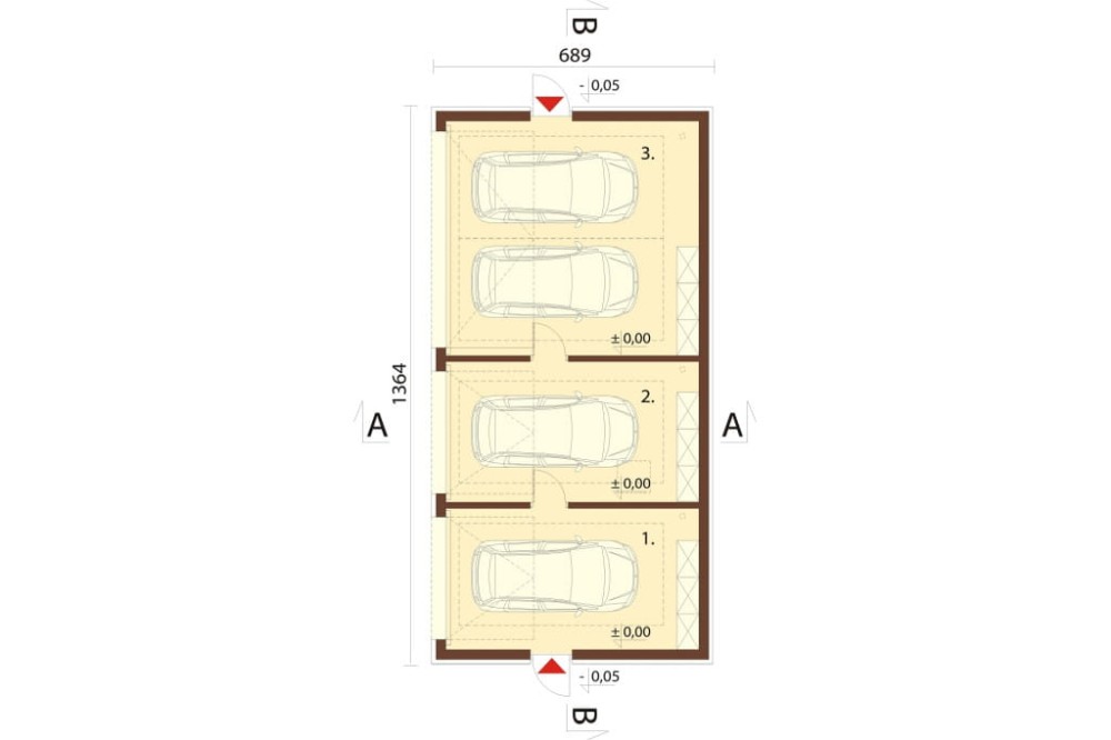 Projekt garażu czterostanowiskowego LZG-114, parterowy, ze strychem, niepodpiwniczony - rzut parteru