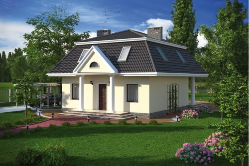 Projekt domu Przybysławice 2 L-5530, parterowy z poddaszem mieszkalnym, częściowo podpiwniczony - kolorystyka wersja 2