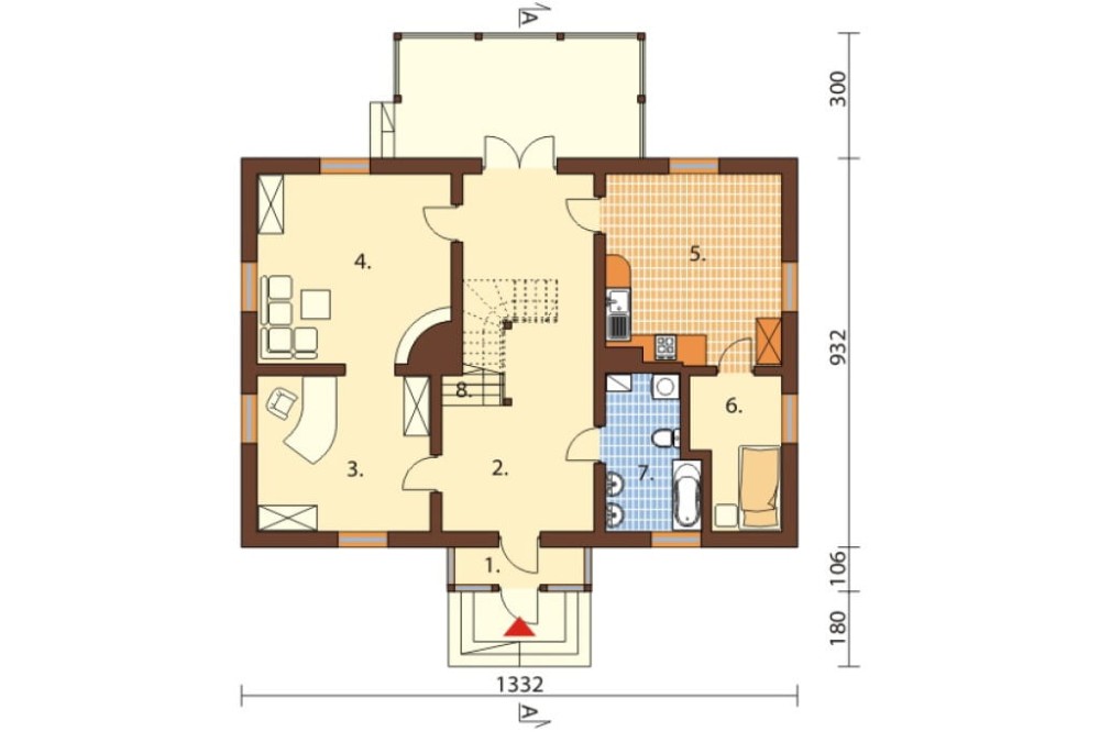 Projekt domu Krosna DM-6480, parterowy z poddaszem mieszkalnym, bez podpiwniczenia - rzut parteru