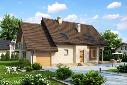 Projekt domu Pękowa N DM-6369 N, parterowy z poddaszem mieszkalnym, z garażem, bez podpiwniczenia - kolorystyka wersja 1