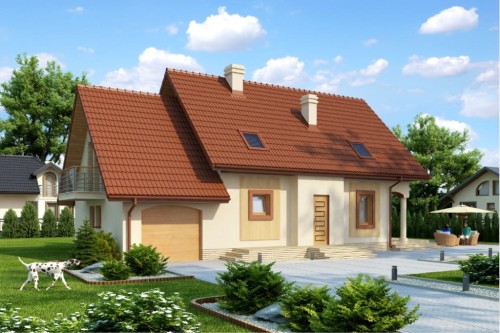 Projekt domu Pękowa N DM-6369 N, parterowy z poddaszem mieszkalnym, z garażem, bez podpiwniczenia - kolorystyka wersja 2