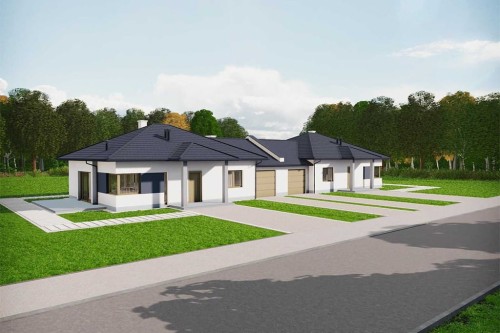 Projekt domu Ercor BL  DM-6877 BL, parterowy, niepodpiwniczony, z garażem  -wizualizacja elewacji frontowej