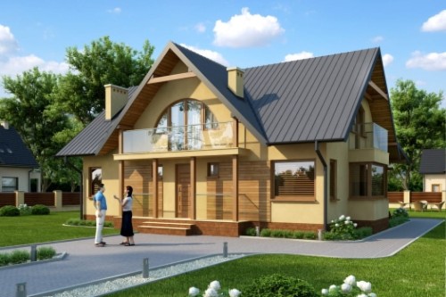 Projekt domu Kamieniec DM-6250, parterowy z poddaszem mieszkalnym, bez podpiwniczenia - kolorystyka wersja 1