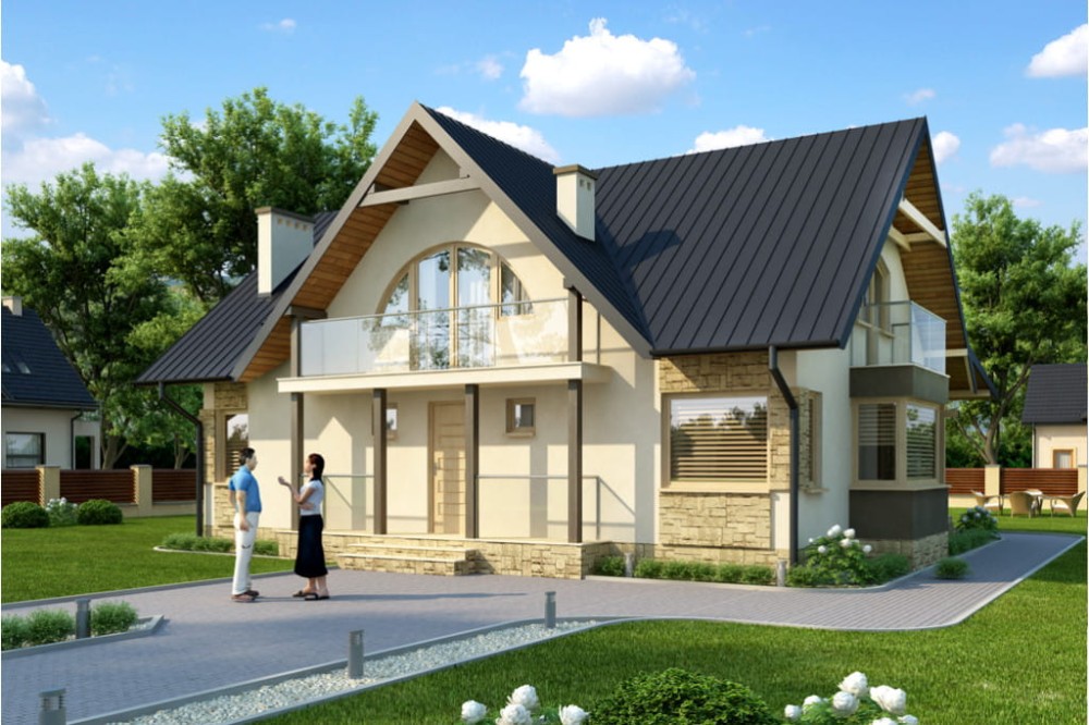 Projekt domu Kamieniec DM-6250, parterowy z poddaszem mieszkalnym, bez podpiwniczenia - kolorystyka wersja 2