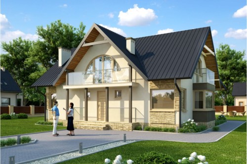 Projekt domu Kamieniec DM-6250, parterowy z poddaszem mieszkalnym, bez podpiwniczenia - kolorystyka wersja 2