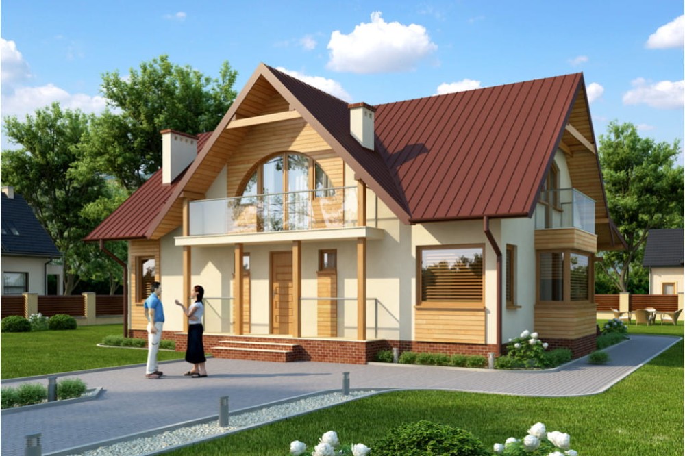 Projekt domu Kamieniec DM-6250, parterowy z poddaszem mieszkalnym, bez podpiwniczenia - kolorystyka wersja 3