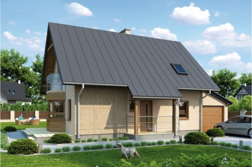 Projekt domu Puzary L-6294, parterowy z poddaszem użytkowym, z garażem jednostanowiskowym, częściowo podpiwniczony - kolorystyka wersja 1