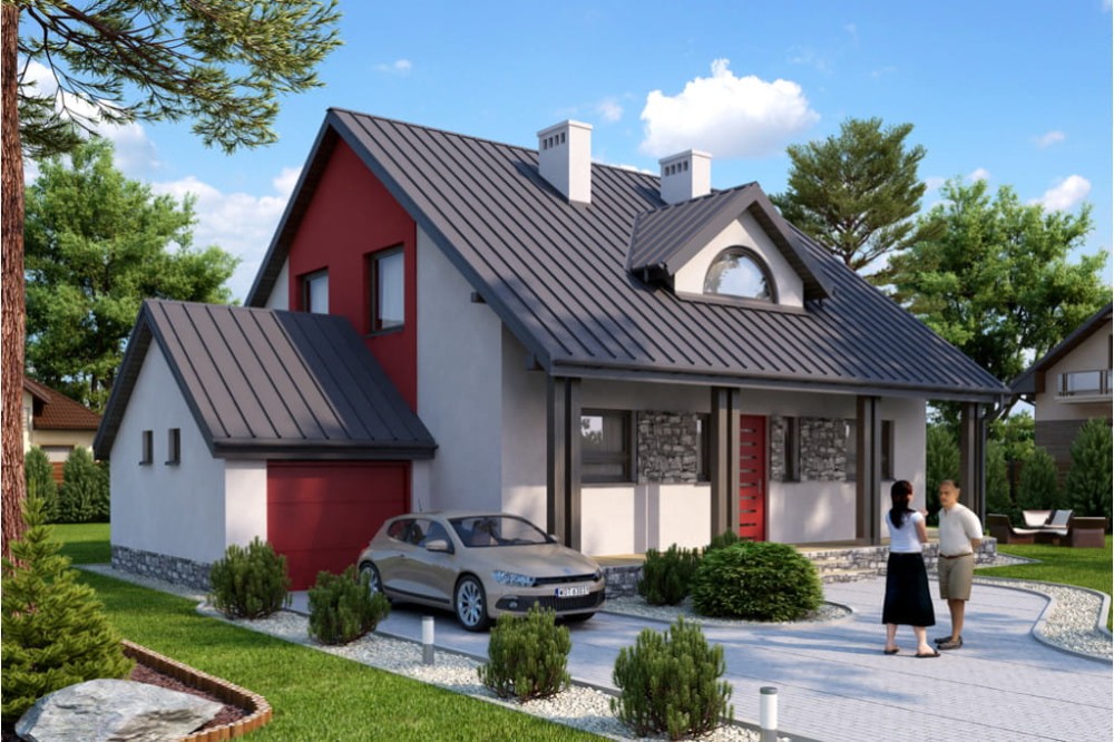Projekt domu Marki DM-6388, jednorodzinny, z garażem, bez podpiwniczenia-kolorystyka wersja 3