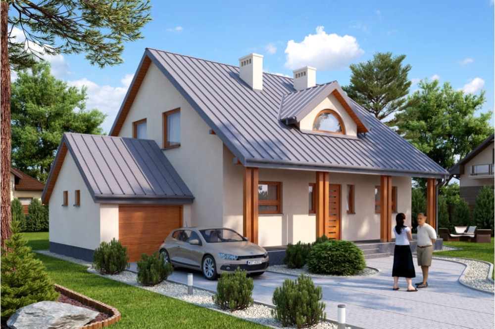 Projekt domu Marki DM-6388, jednorodzinny, z garażem, bez podpiwniczenia-kolorystyka wersja 4