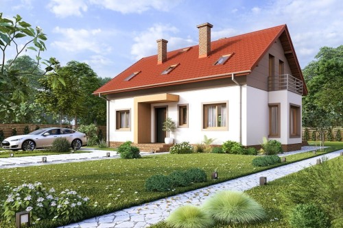 Projekt domu Erusa 2 L-6815, parterowy, z poddaszem użytkowym, niepodpiwniczony, bez garażu - kolorystyka wersja 2