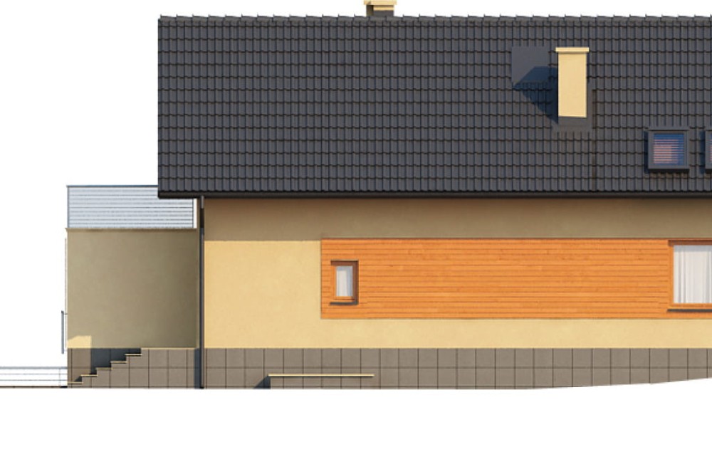 Projekt domu Radomsko DM-6446, parterowy z poddaszem mieszkalnym, częściowo podpiwniczony, z garażem - elewacja prawa