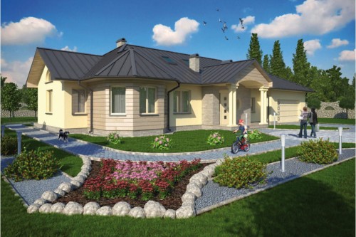 Projekt domu Bogaczewo L-5508, parterowy z poddaszem mieszkalnym, bez podpiwniczenia z garażem - kolorystyka wersja 1