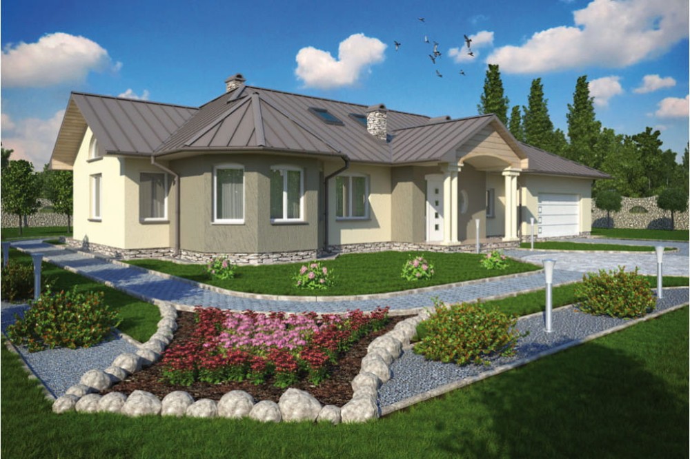 Projekt domu Bogaczewo L-5508, parterowy z poddaszem mieszkalnym, bez podpiwniczenia  - kolorystyka wersja 2