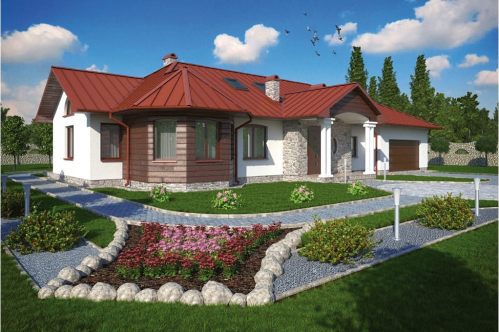 Projekt domu Bogaczewo L-5508, parterowy z poddaszem mieszkalnym, bez podpiwniczenia  - kolorystyka wersja 3