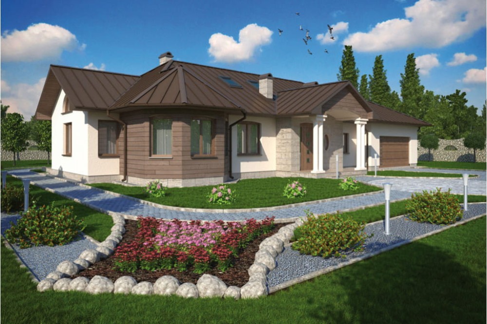 Projekt domu Bogaczewo L-5508, parterowy z poddaszem mieszkalnym, bez podpiwniczenia  - kolorystyka wersja 4