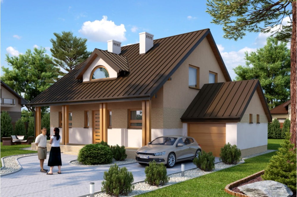 Projekt domu Marki 2 L-6388, jednorodzinny, z garażem, bez podpiwniczenia-kolorysttyka wersja 2