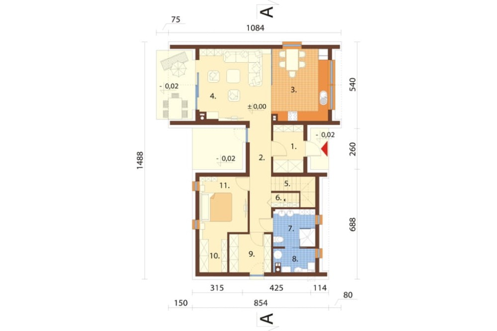 Projekt domu Salone DM-6852, parterowy z poddaszem użytkowym, bez podpiwniczenia, bez garażu - rzut parteru