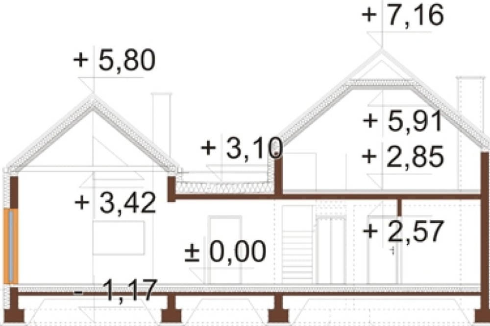 Projekt domu Salone DM-6852, parterowy z poddaszem użytkowym, bez podpiwniczenia, bez garażu - przekrój A-A