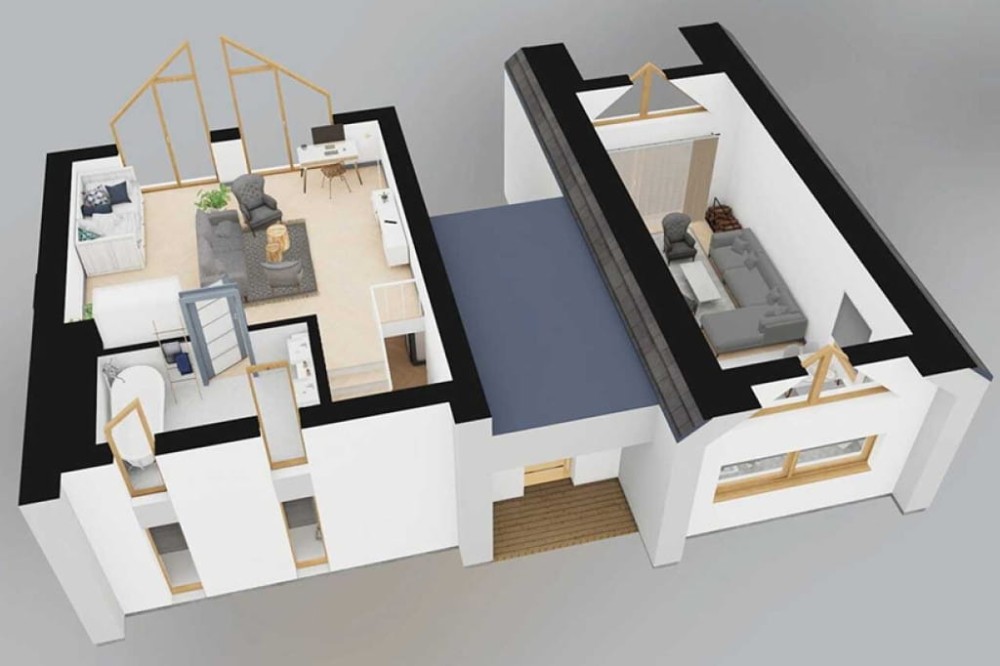 Projekt domu Salone DM-6852, parterowy z poddaszem użytkowym, bez podpiwniczenia, bez garażu - rzut 3D poddasza