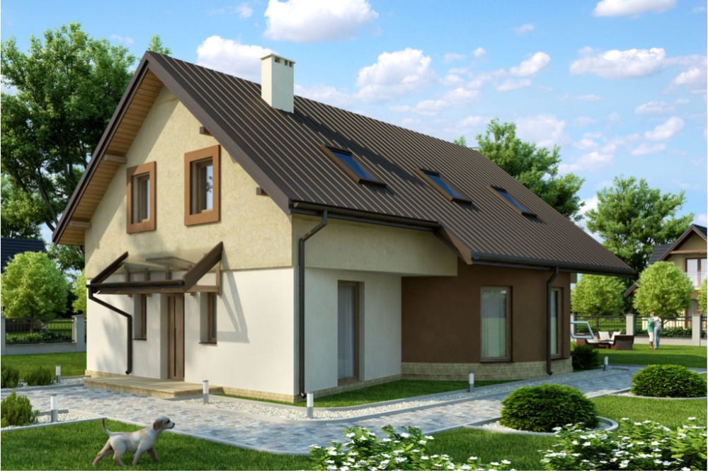Projekt domu Aleksandrowo DM-6140, parterowy z poddaszem mieszkalnym, bez podpiwniczenia - kolorystyka wersja 4