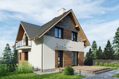 Projekt domu Cyrene 2 L-6767, parterowy z poddaszem użytkowym, piwnicą i garażem dwustanowiskowym-kolorystyka wersja 1