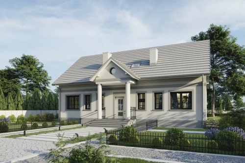 Projekt domu Orvio 2 L-6804, parterowy z poddaszem użytkowym, niepodpiwniczony, bez garażu - kolorystyka wersja 1