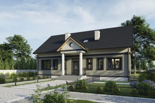 Projekt domu Orvio 2 L-6804, parterowy z poddaszem użytkowym, niepodpiwniczony, bez garażu - kolorystyka wersja 2